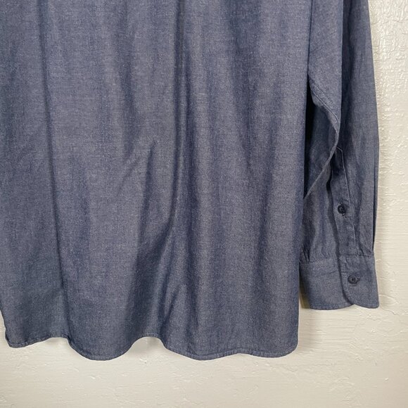 Untuckit Men XXXL Dark Blue Chambray Shirt Long Sleeve Button Front Cotton - Picture 6 of 8